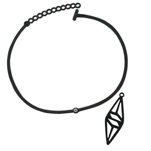 vue en entier à plat longueur réglable fermoir en T collier pendentif graphique à part noir silicone ladygum strass swarovski cristal amovible riveté bijou fantaisie
