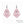 vue paire de boucles d'oreilles en entier. Modèle : arabesque, couleur : barbe à papa, rose pastel, poudré, vieux rose, rose baby, avec option strass cristal amovible et riveté. Attache dormeuse en acier inoxydable. Style orientale, celtique, ajouré, tribal, motif. Ladygum, marque française, bijoux fantaisies en silicone. Légères, souples, pendantes, longues, minimisant les allergies. Cadeau original.