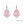 vue paire de boucles d'oreilles en entier. Modèle : arabesque, couleur : barbe à papa, rose pastel, poudré, vieux rose, rose baby. Attache dormeuse en acier inoxydable. Style orientale, celtique, ajouré, tribal, motif. Ladygum, marque française, bijoux fantaisies en silicone. Légères, souples, pendantes, longues, minimisant les allergies. Cadeau original.