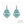vue paire de boucles d'oreilles en entier. Modèle : arabesque, couleur : turquoise, bleu, vert, foncé, avec option strass cristal amovible et riveté. Attache dormeuse en acier inoxydable. Style orientale, celtique, ajouré, tribal, motif. Ladygum, marque française, bijoux fantaisies en silicone. Légères, souples, pendantes, longues, minimisant les allergies. Cadeau original.